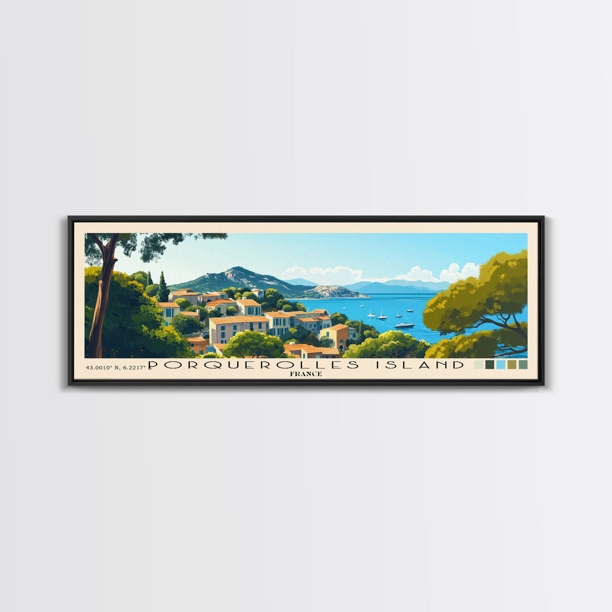 Porquerolles Island, France Panoramic Print, Vacation Gift, France Wall Art, Beach Painting, Beach Decor, Large Wall Art, Wood Frame Art