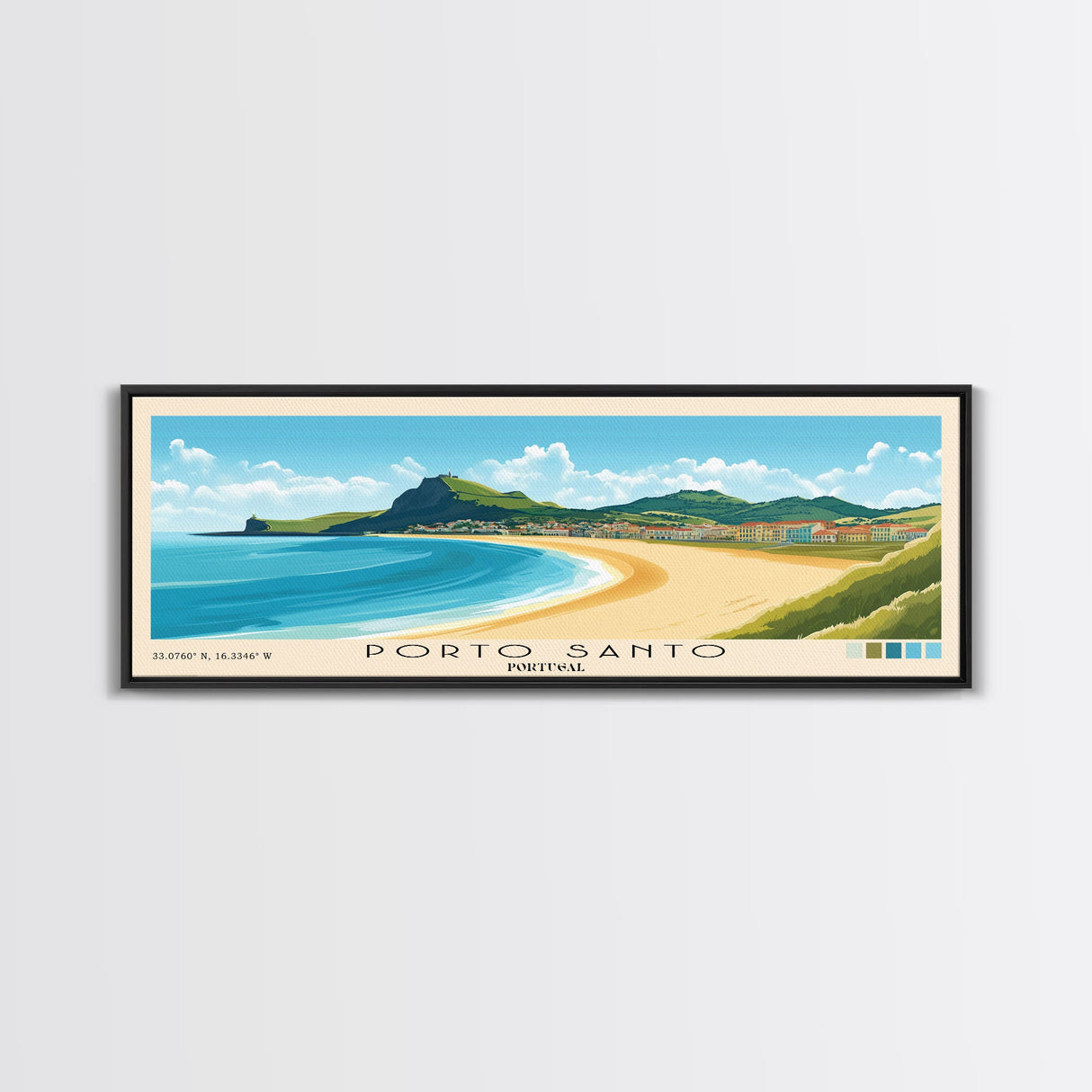 Porto Santo, Portugal Panoramic Beach Print, Vacation Gift, Portugal Wall Art, Framed Canvas Print, Framed Beach Painting