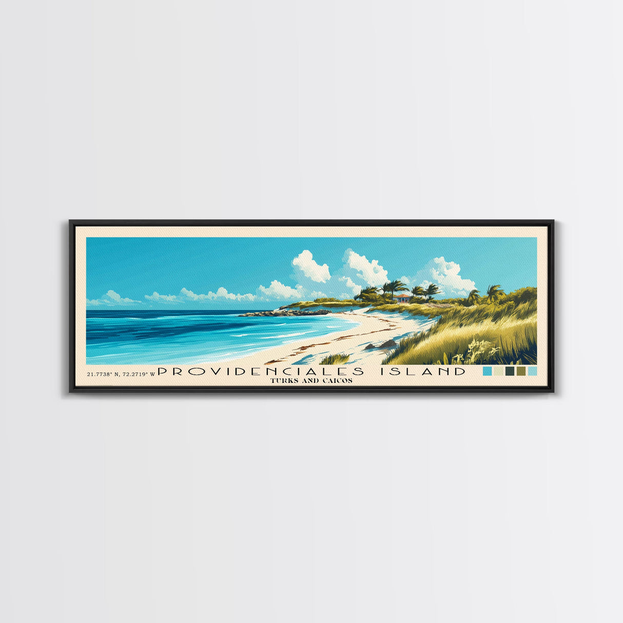 Providenciales Island, Turks and Caicos Panoramic Print, Vacation Gift, Turks and Caicos Wall Art, Beach Painting, Beach Decor, Large Wall Art, Wood Frame Art