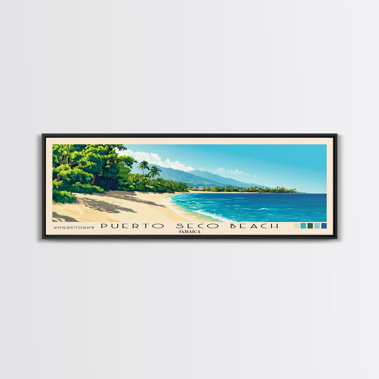 Puerto Seco Beach, Jamaica Panoramic Beach Print, Vacation Gift, Jamaica Wall Art, Beach Painting, Beach Decor, Beach Painting