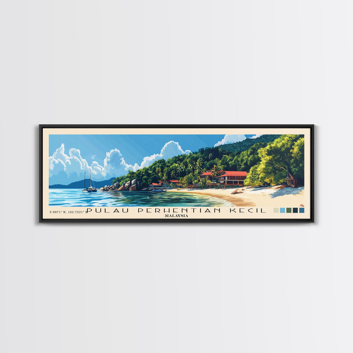 Pulau Perhentian Kecil, Malaysia Panoramic Beach Print, Vacation Gift, Malaysia Wall Art, Beach Painting, Beach Decor, Beach Painting