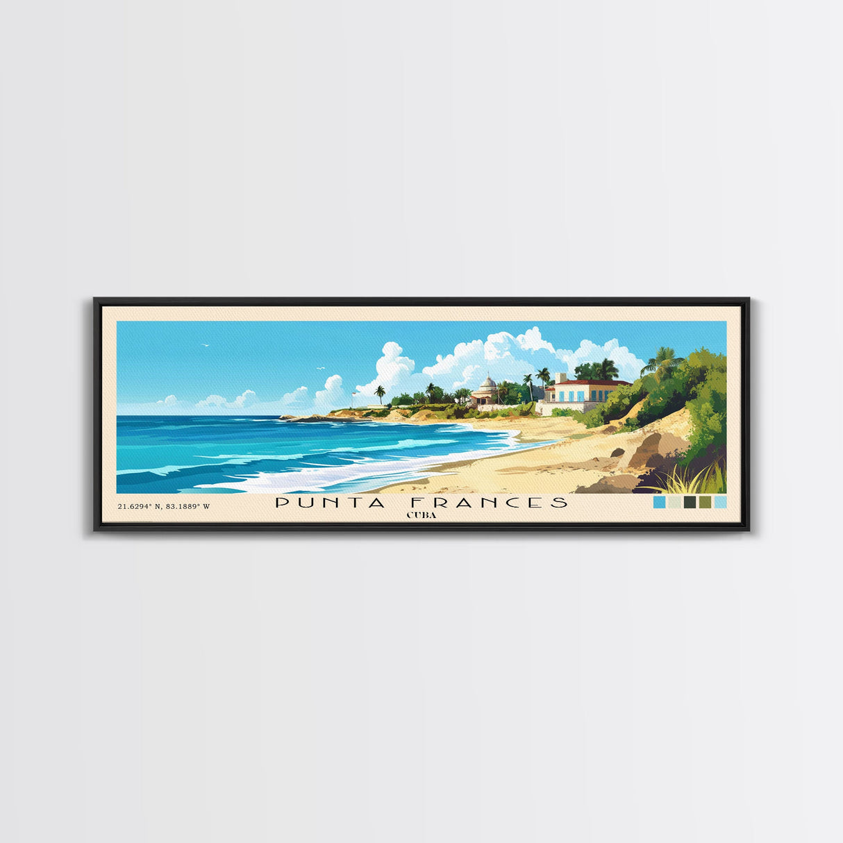 Punta Frances, Cuba Panoramic Print, Vacation Gift, Cuba Wall Art, Beach Painting, Beach Decor, Large Wall Art, Wood Frame Art