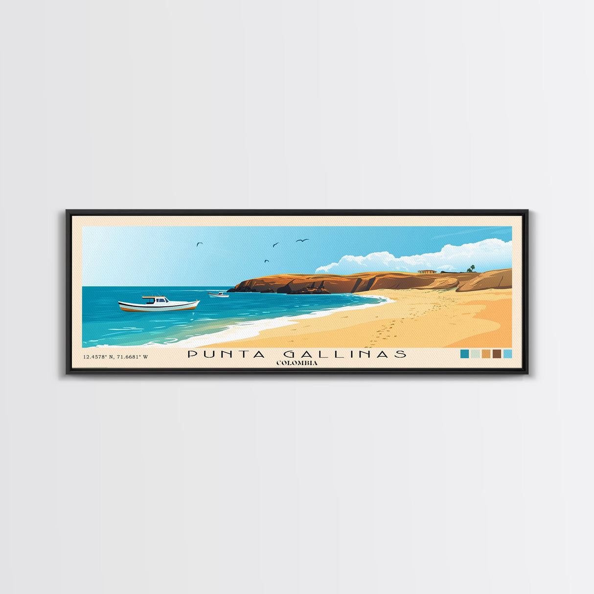 Punta Gallinas, Colombia Panoramic Beach Print, Vacation Gift, Colombia Wall Art, Framed Canvas Print, Framed Beach Painting