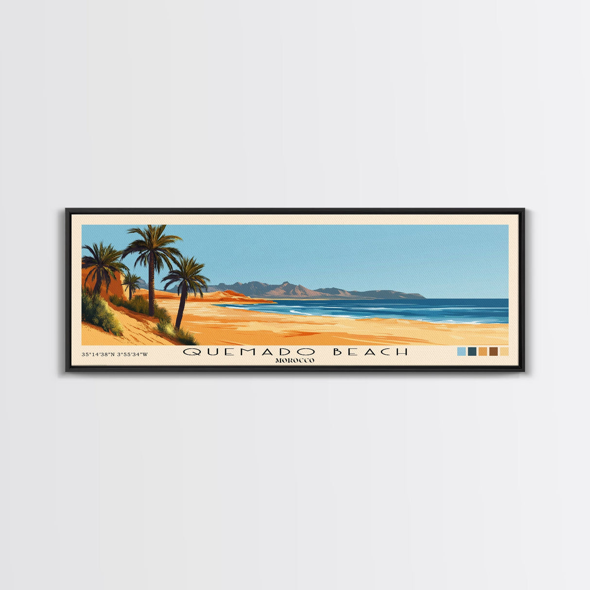 Quemado Beach, Morocco Panoramic Print, Vacation Gift, Morocco Wall Art, Beach Painting, Beach Decor, Large Wall Art, Wood Frame Art