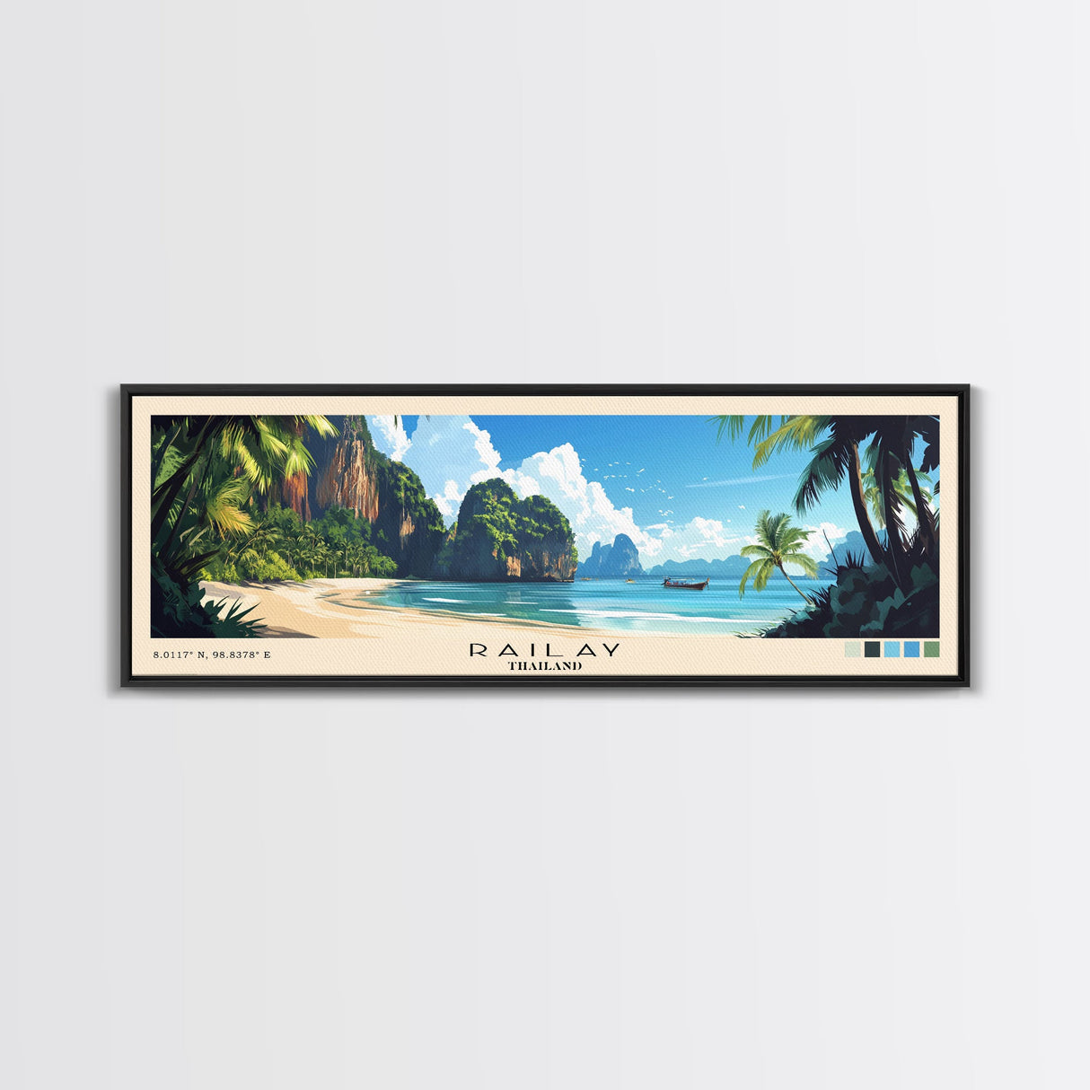 Railay, Thailand Panoramic Print, Vacation Gift, Thailand Wall Art, Beach Painting, Beach Decor, Large Wall Art, Wood Frame Art