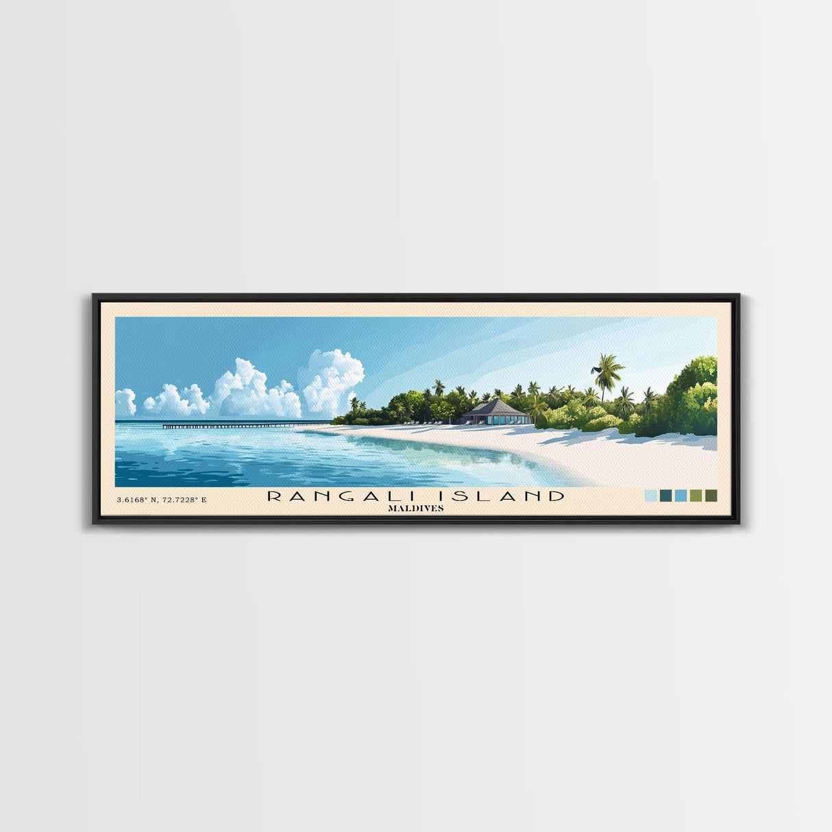 Rangali Island, Maldives Panoramic Beach Print, Vacation Gift, Maldives Wall Art, Beach Painting, Beach Decor, Beach Painting