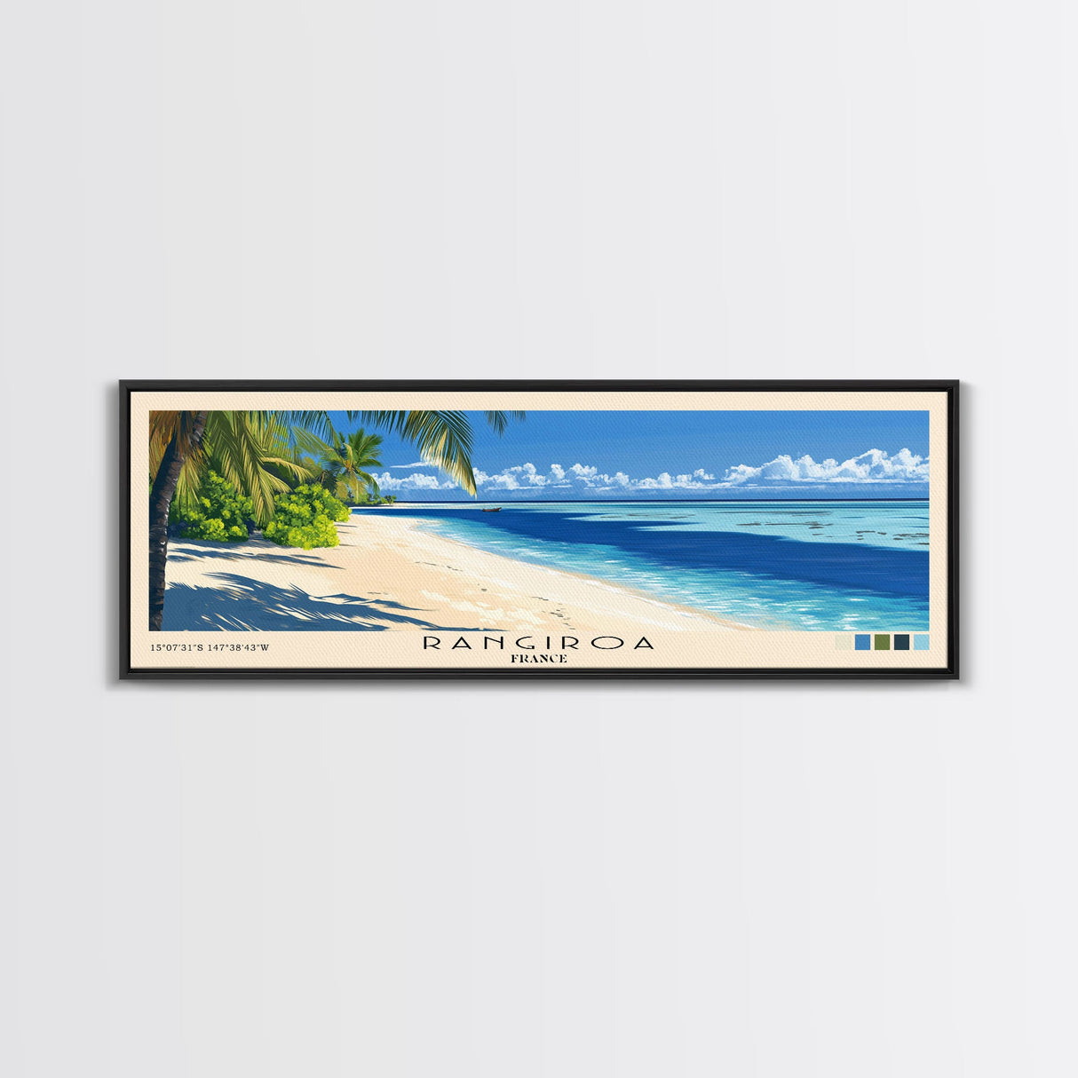 Rangiroa, France Panoramic Print, Vacation Gift, France Wall Art, Beach Painting, Beach Decor, Large Wall Art, Wood Frame Art