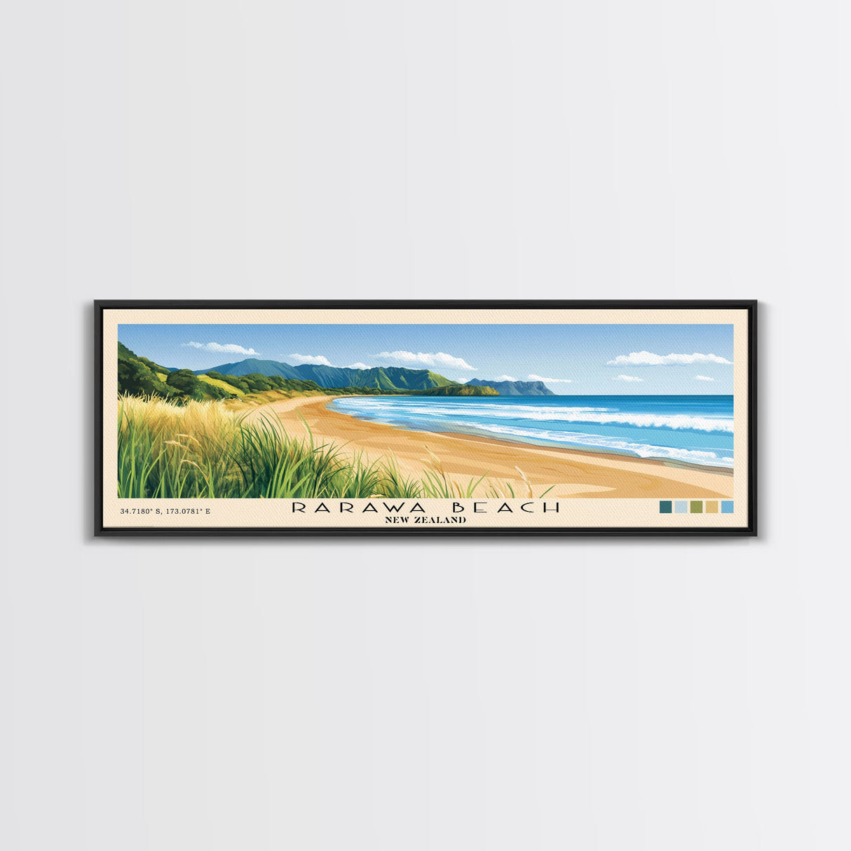 Rarawa Beach, New Zealand Panoramic Print, Vacation Gift, New Zealand Wall Art, Beach Painting, Beach Decor, Beach Or Lakehouse Art