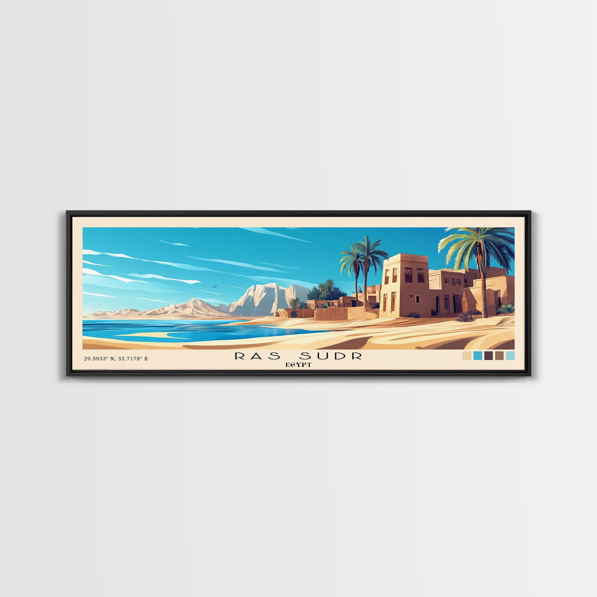 Ras Sudr, Egypt Panoramic Print, Vacation Gift, Egypt Wall Art, Beach Painting, Beach Decor, Large Wall Art, Wood Frame Art