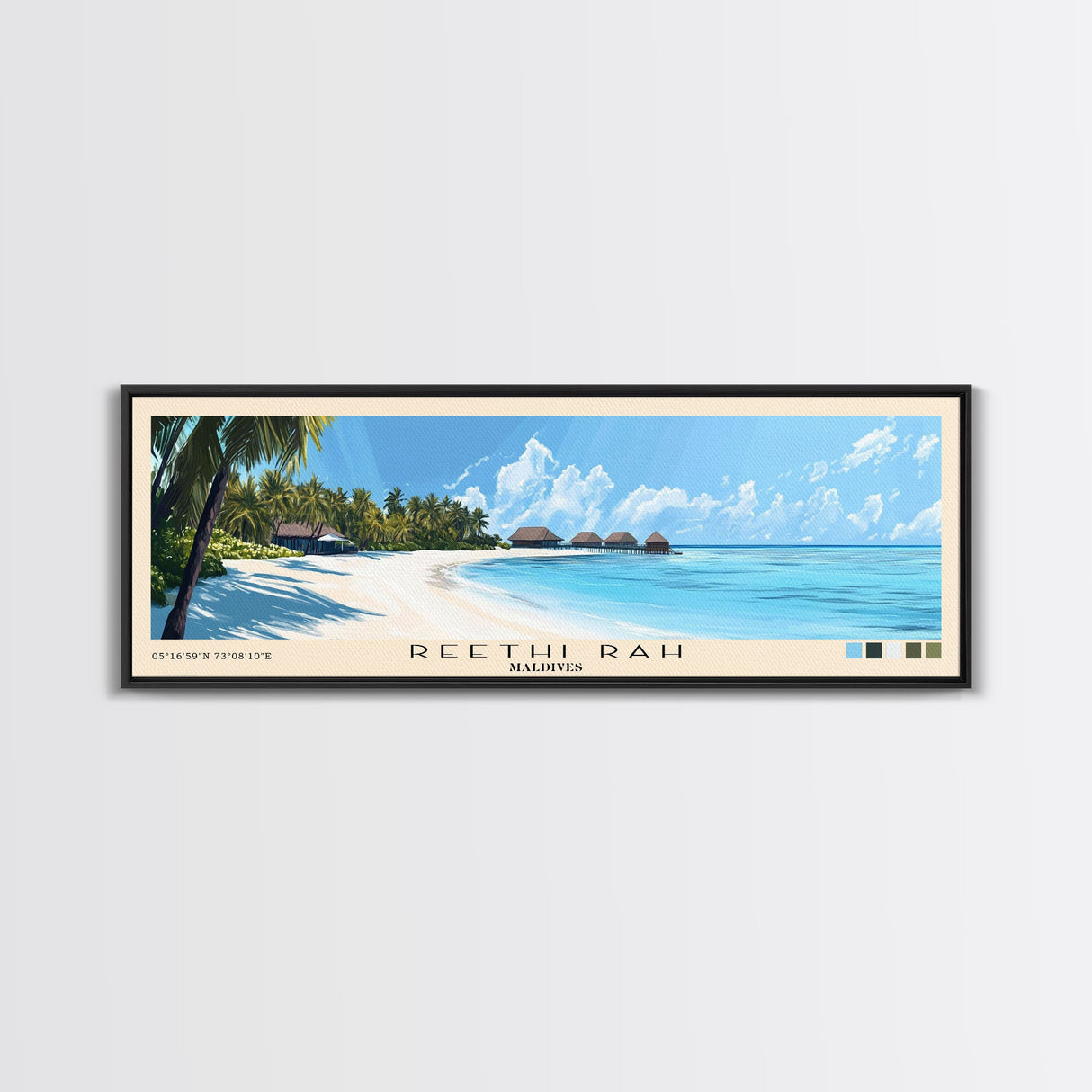 Reethi Rah, Maldives Panoramic Beach Print, Vacation Gift, Maldives Wall Art, Beach Painting, Beach Decor, Beach Painting