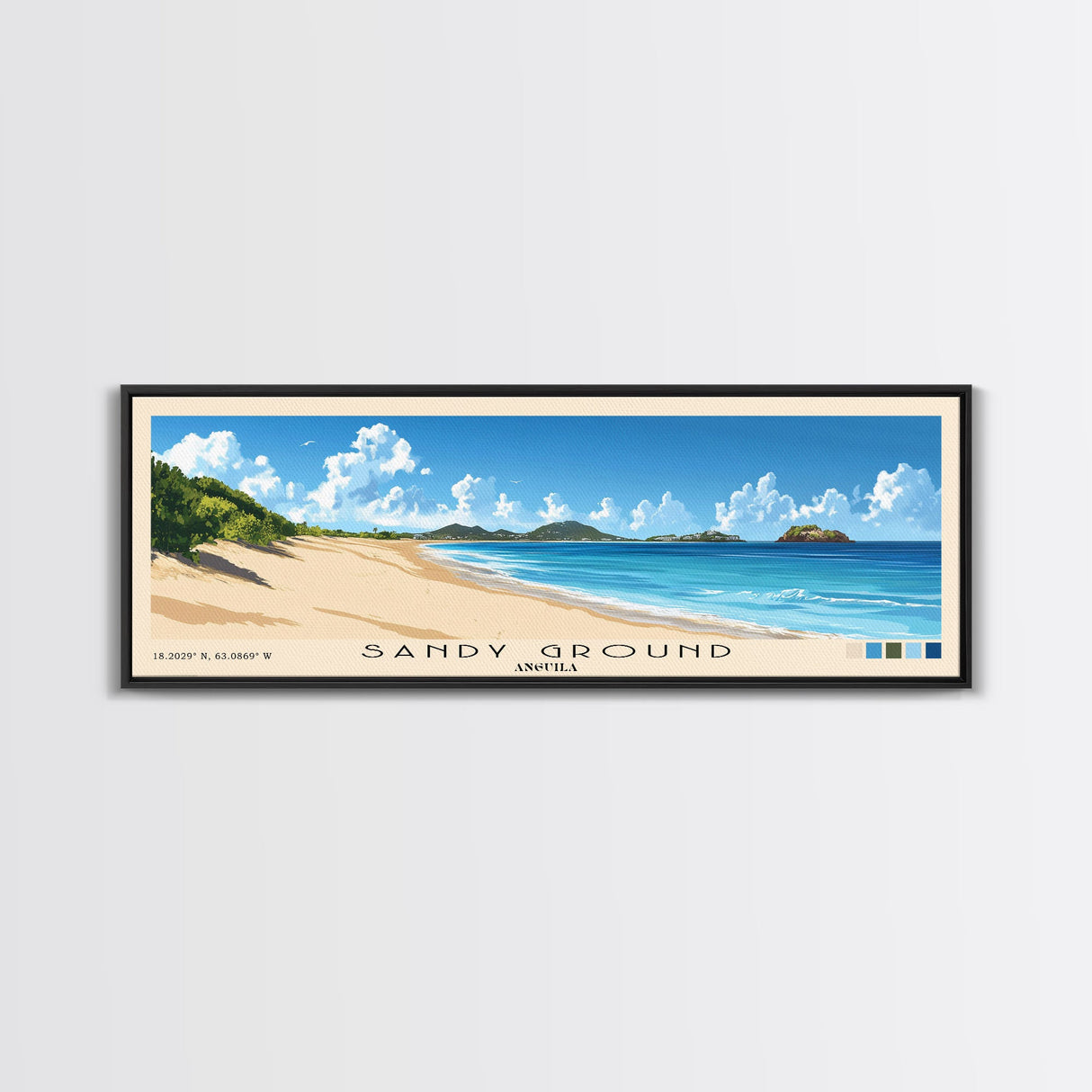 Sandy Ground, Anguila Panoramic Beach Print, Vacation Gift, Anguila Wall Art, Beach Painting, Beach Decor, Beach Painting