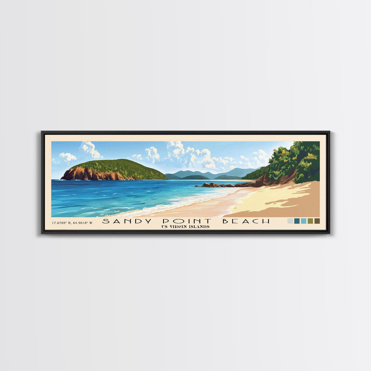 Sandy Point Beach, US Virgin islands Panoramic Beach Print, Vacation Gift, US Virgin islands Wall Art, Framed Canvas Print, Framed Beach Painting