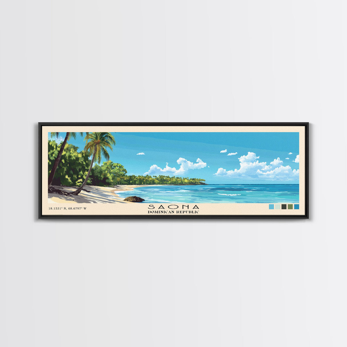 Saona, Dominican Republic Panoramic Print, Vacation Gift, Dominican Republic Wall Art, Beach Painting, Beach Decor, Large Wall Art, Wood Frame Art