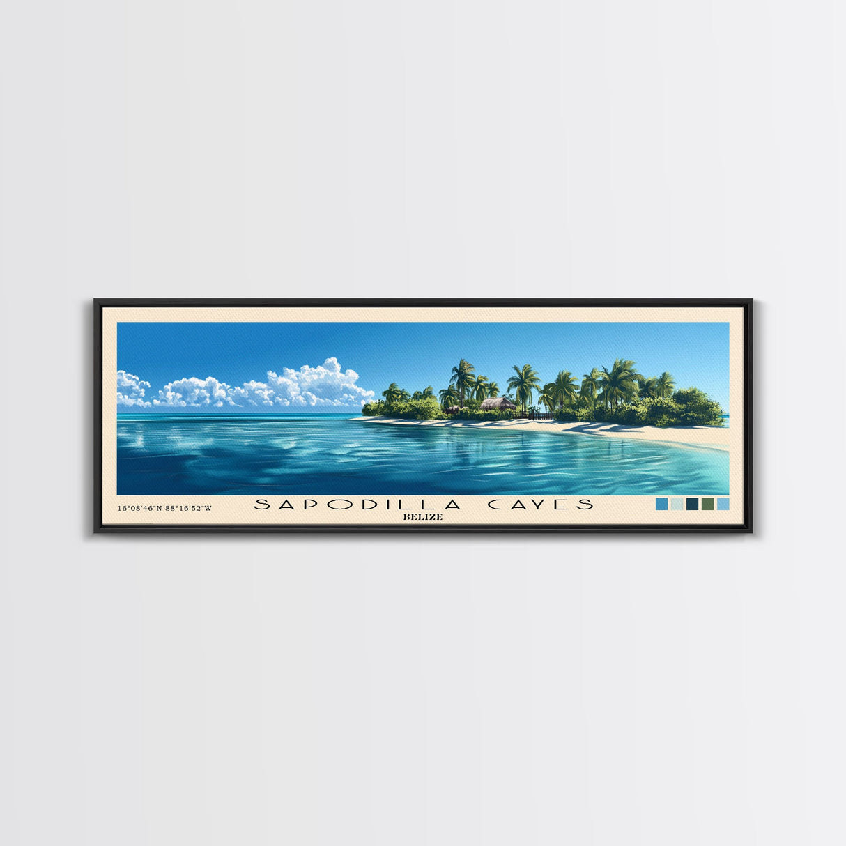 Sapodilla Cayes, Belize Panoramic Beach Print, Vacation Gift, Belize Wall Art, Framed Canvas Print, Framed Beach Painting