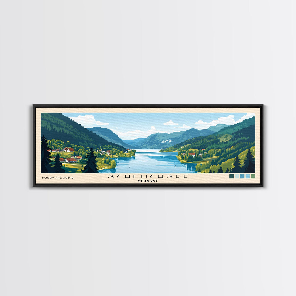 Schluchsee, Germany Panoramic Beach Print, Vacation Gift, Germany Wall Art, Framed Canvas Print, Framed Beach Painting