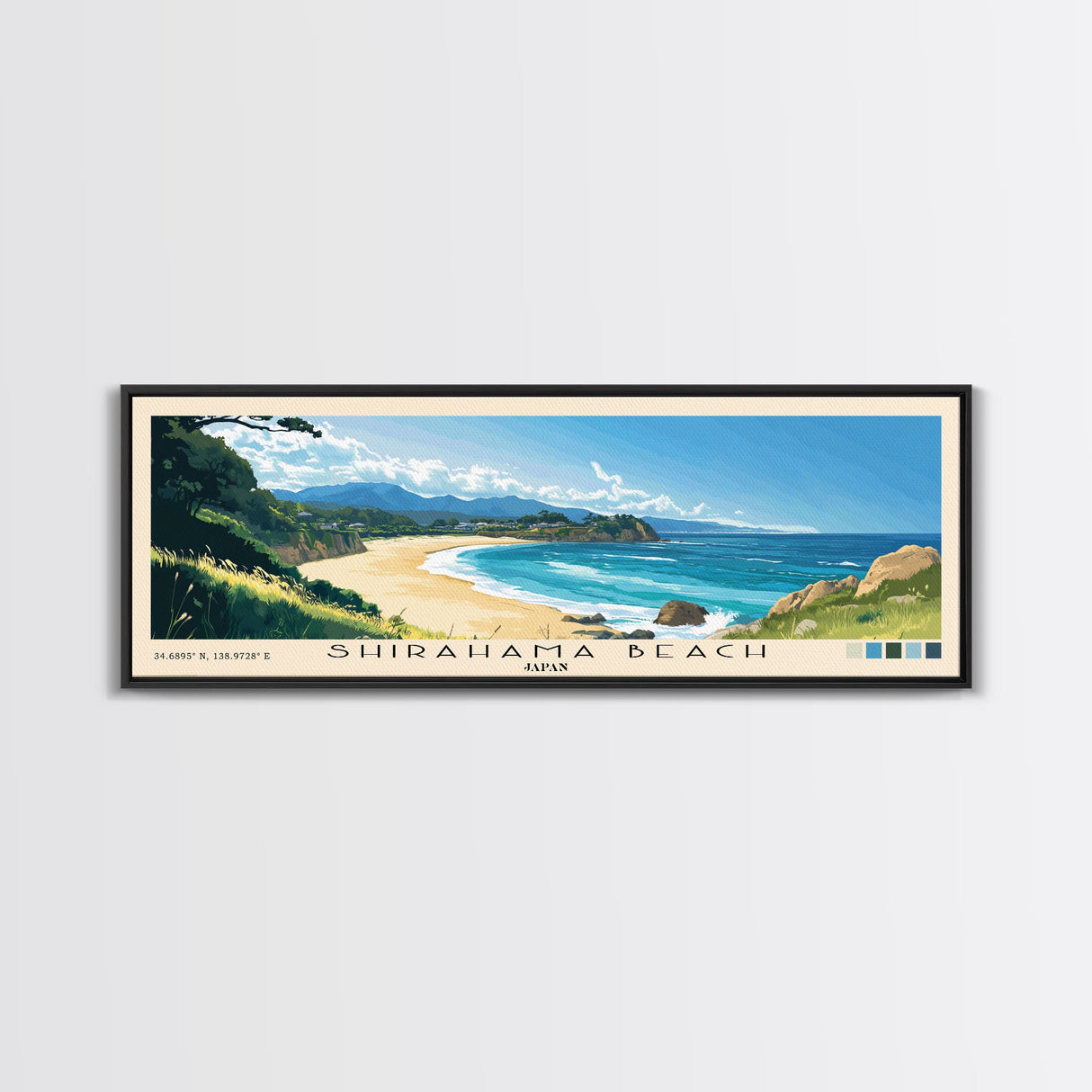 Shirahama Beach, Japan Panoramic Beach Print, Vacation Gift, Japan Wall Art, Framed Canvas Print, Framed Beach Painting