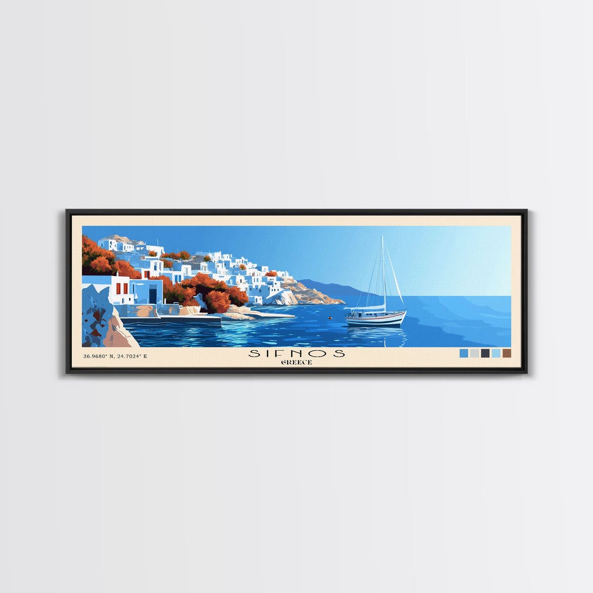 Sifnos, Greece Panoramic Beach Print, Vacation Gift, Greece Wall Art, Framed Canvas Print, Framed Beach Painting