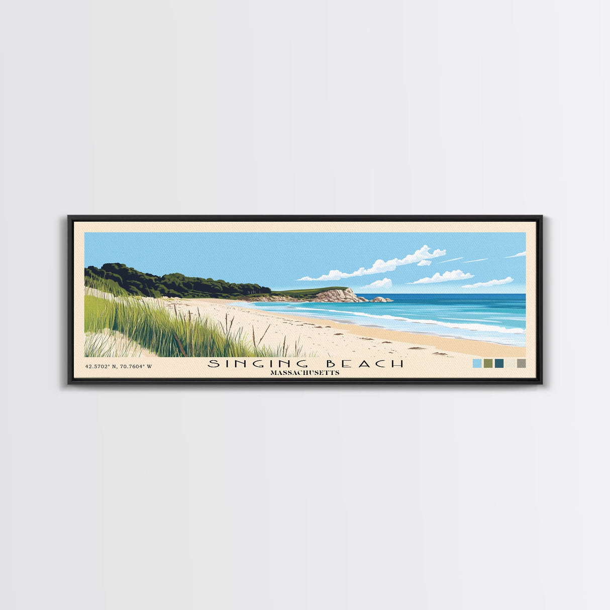 Singing Beach, Massachusetts Panoramic Beach Print, Vacation Gift, Massachusetts Wall Art, Beach Painting, Beach Decor, Beach Painting