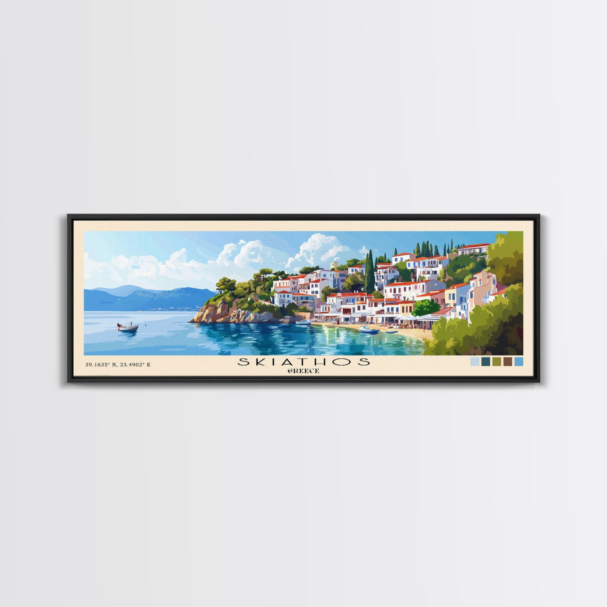 Skiathos, Greece Panoramic Beach Print, Vacation Gift, Greece Wall Art, Framed Canvas Print, Framed Beach Painting