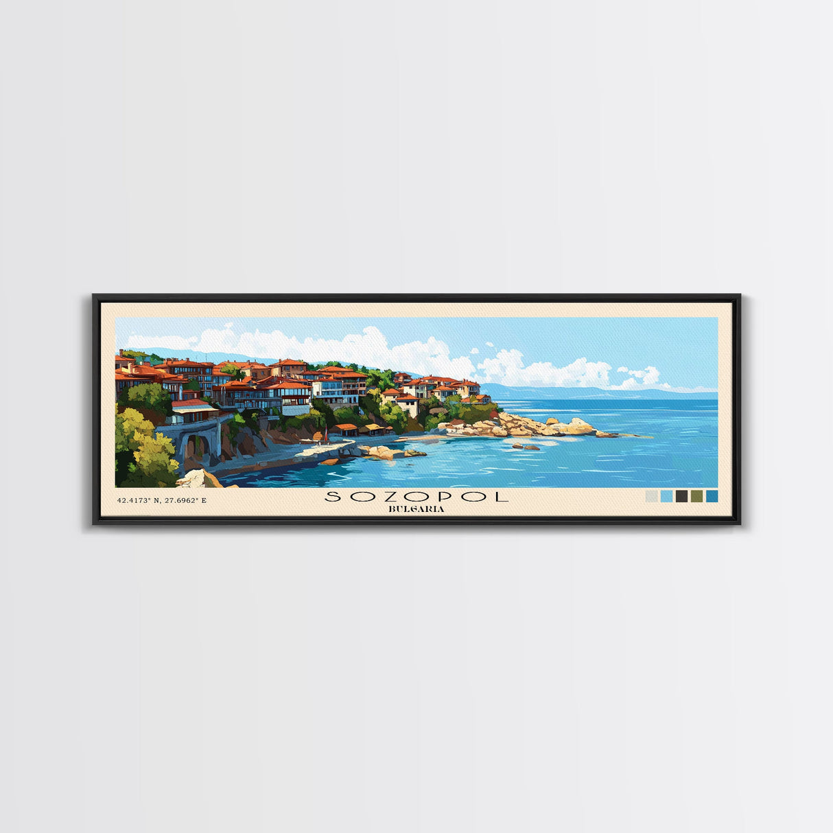 Sozopol, Bulgaria Panoramic Beach Print, Vacation Gift, Bulgaria Wall Art, Beach Painting, Beach Decor, Beach Painting