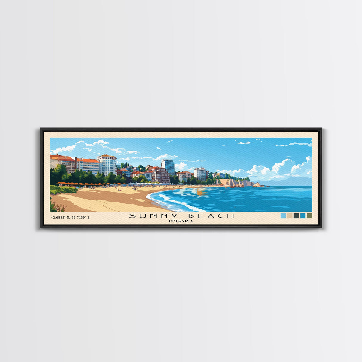 Sunny Beach, Bulgaria Panoramic Print, Vacation Gift, Bulgaria Wall Art, Beach Painting, Beach Decor, Beach Or Lakehouse Art