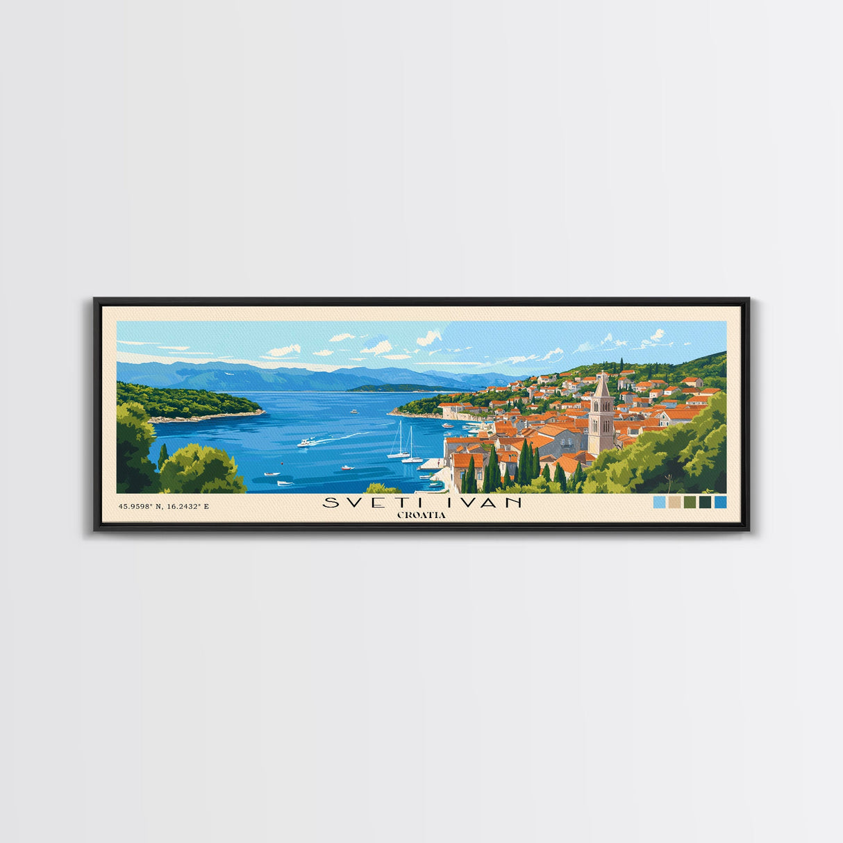 Sveti Ivan , Croatia Panoramic Beach Print, Vacation Gift, Croatia Wall Art, Framed Canvas Print, Framed Beach Painting