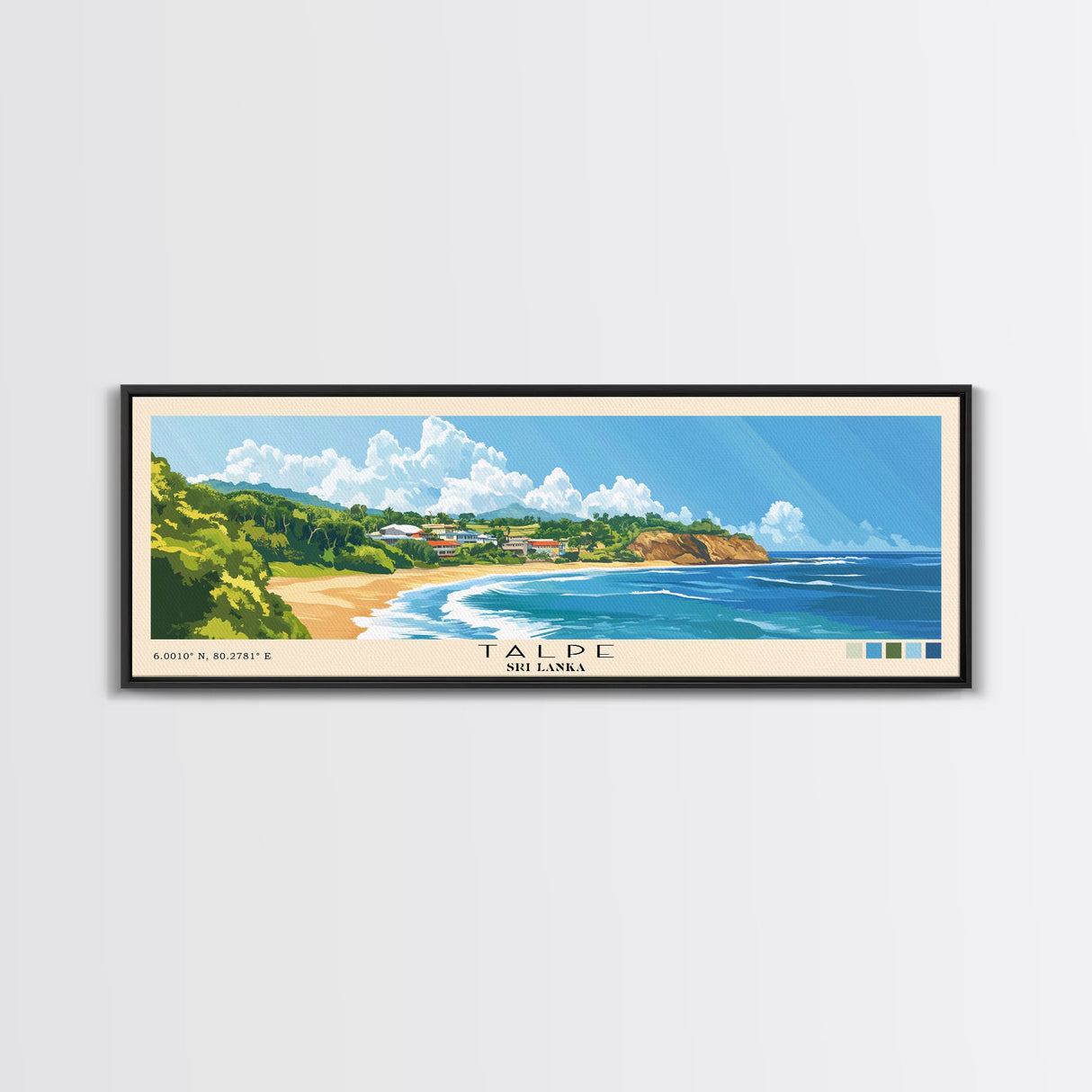 Talpe, Sri Lanka Panoramic Print, Vacation Gift, Sri Lanka Wall Art, Beach Painting, Beach Decor, Large Wall Art, Wood Frame Art