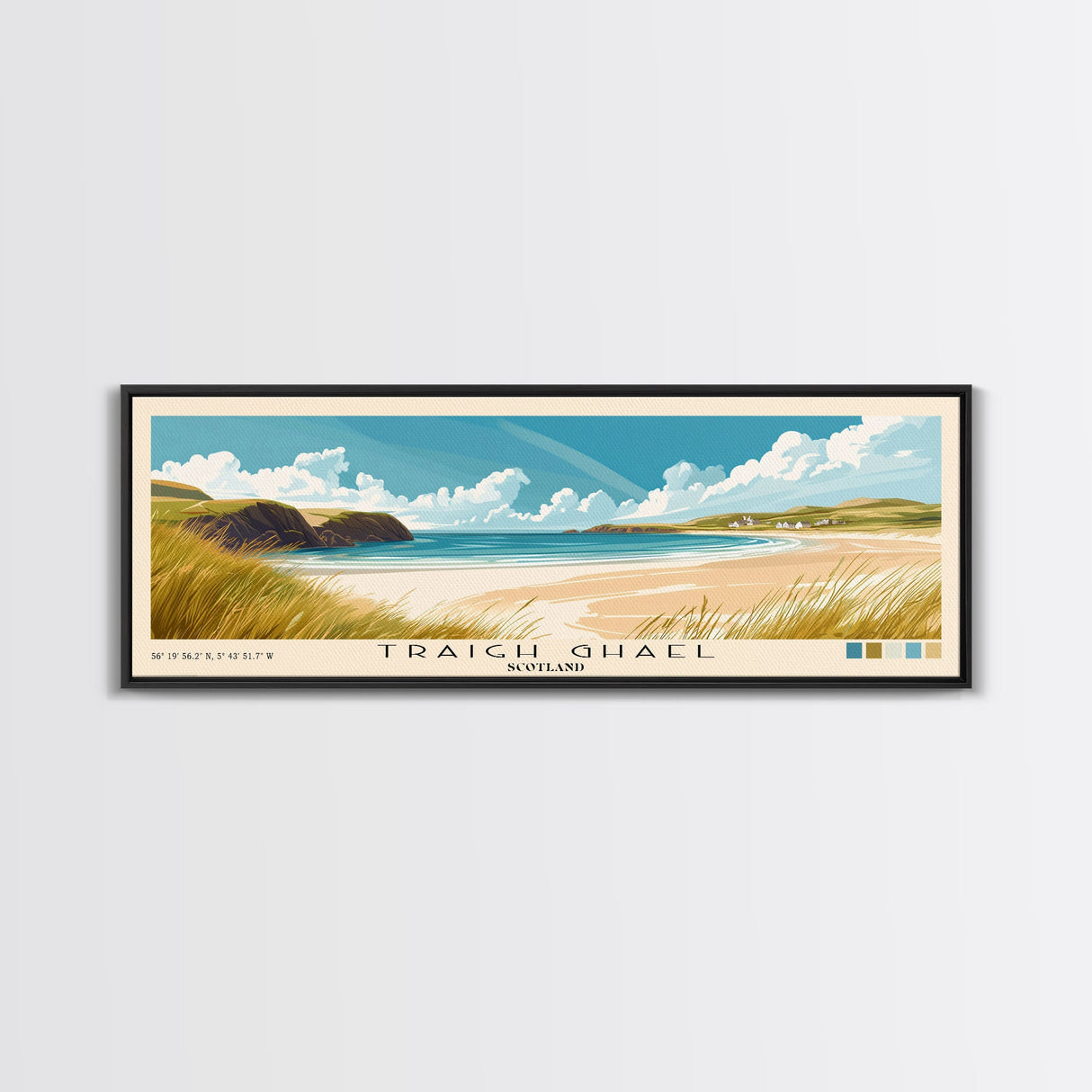 Traigh Ghael, Scotland Panoramic Print, Vacation Gift, Scotland Wall Art, Beach Painting, Beach Decor, Large Wall Art, Wood Frame Art