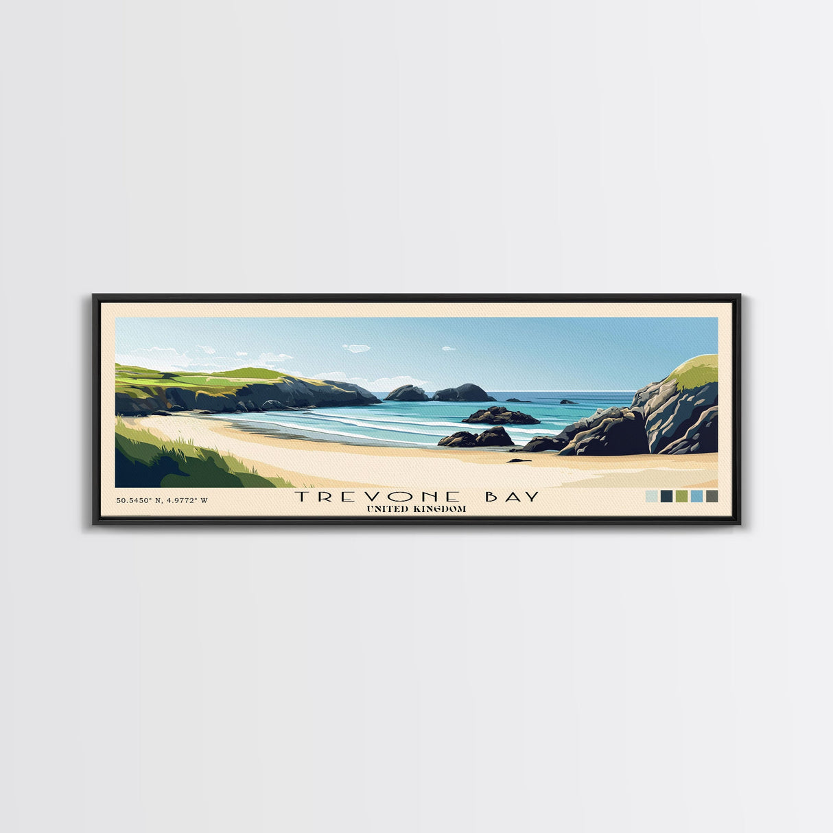 Trevone Bay, United Kingdom Panoramic Print, Vacation Gift, United Kingdom Wall Art, Beach Painting, Beach Decor, Beach Or Lakehouse Art