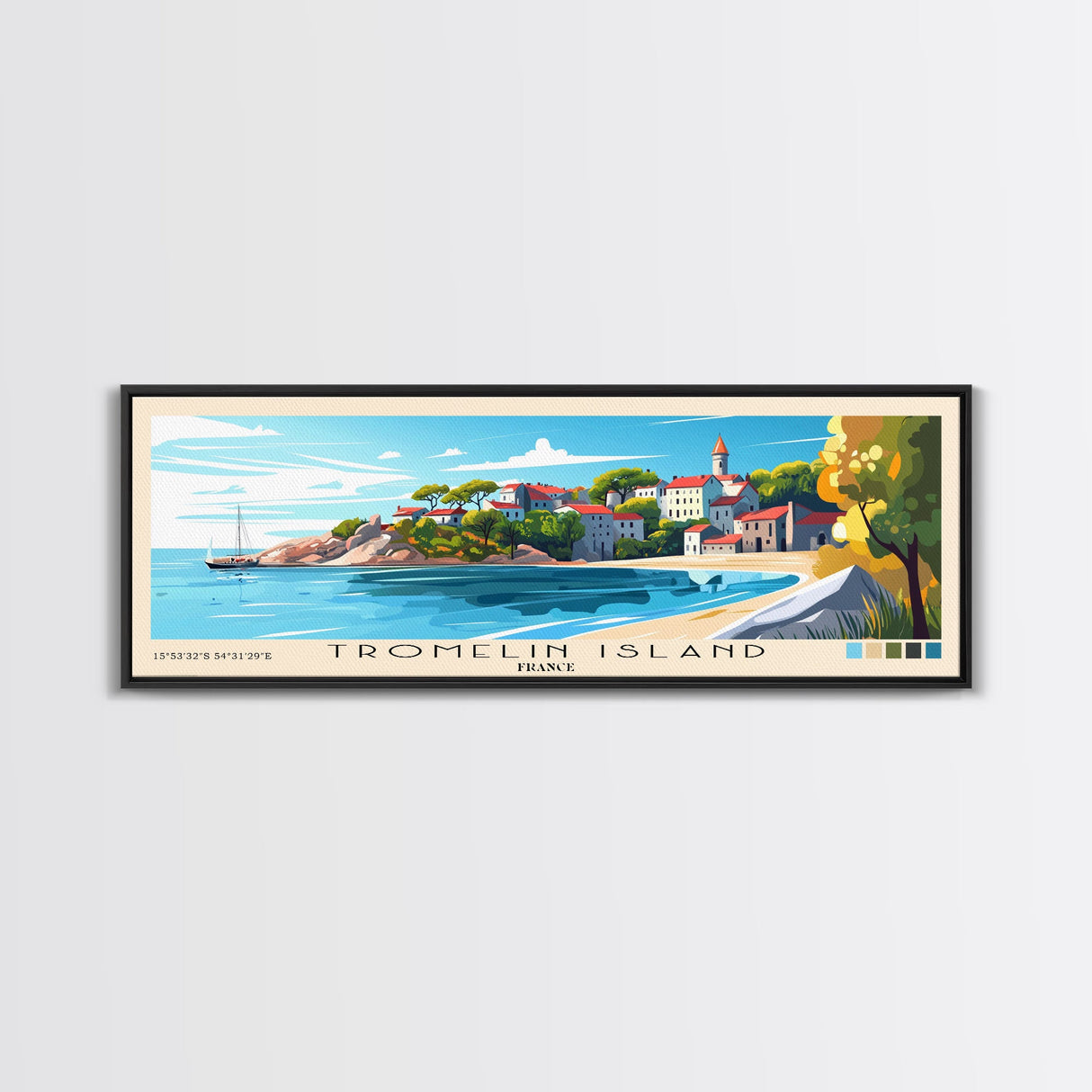 Tromelin Island, France Panoramic Beach Print, Vacation Gift, France Wall Art, Framed Canvas Print, Framed Beach Painting