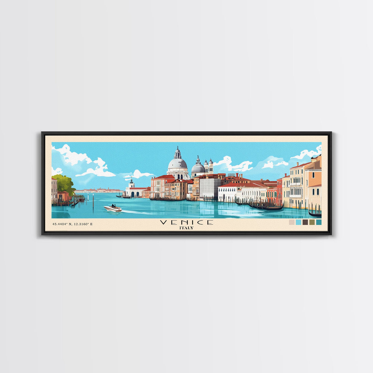 Venice, Italy Panoramic Beach Print, Vacation Gift, Italy Wall Art, Framed Canvas Print, Framed Beach Painting