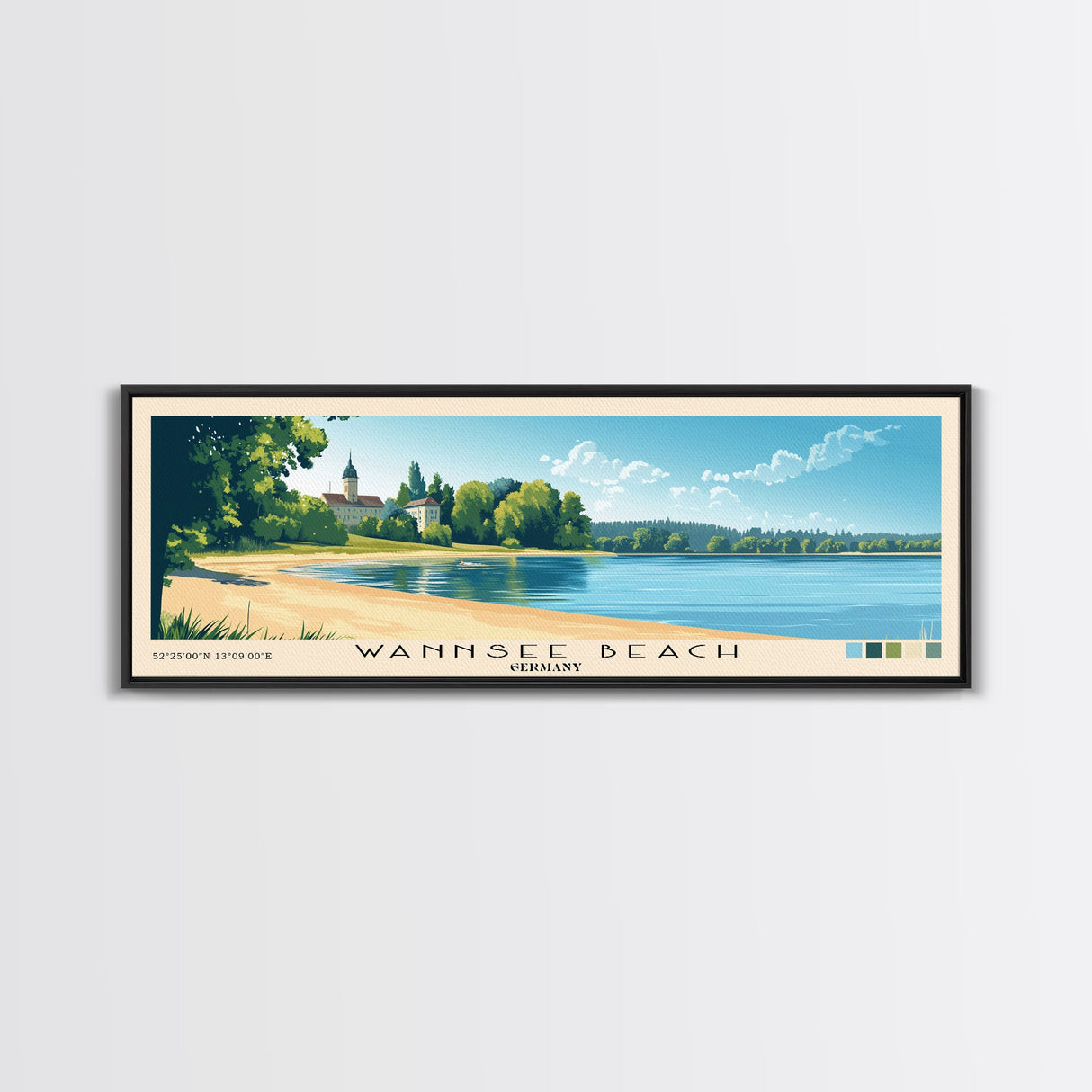 Wannsee Beach, Germany Panoramic Beach Print, Vacation Gift, Germany Wall Art, Beach Painting, Beach Decor, Beach Painting