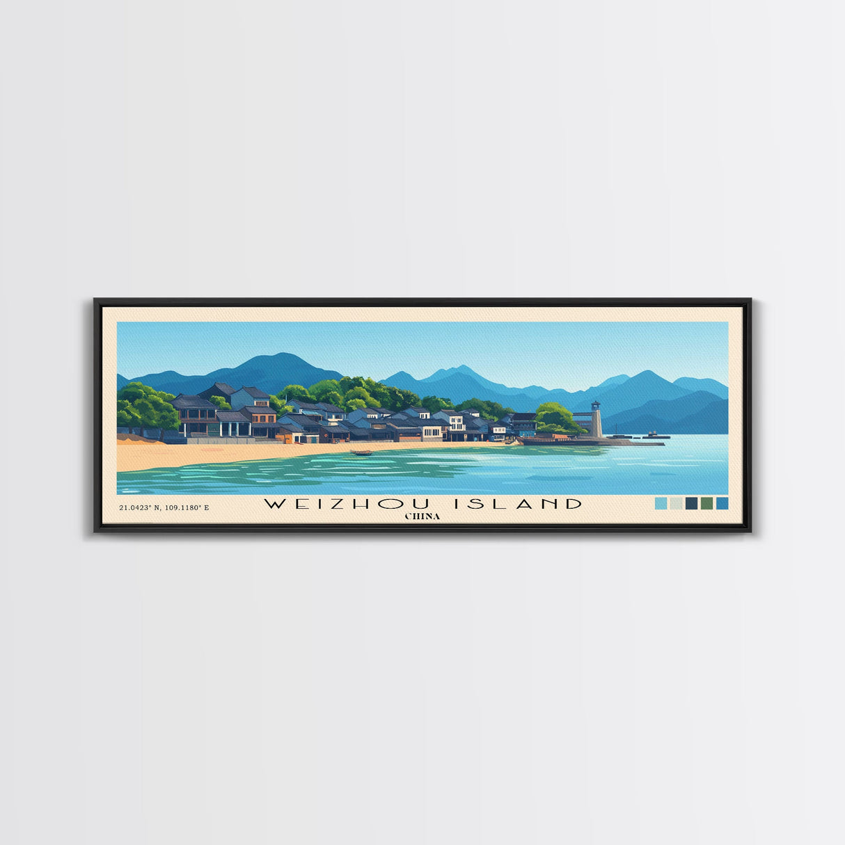 Weizhou Island, China Panoramic Beach Print, Vacation Gift, China Wall Art, Framed Canvas Print, Framed Beach Painting