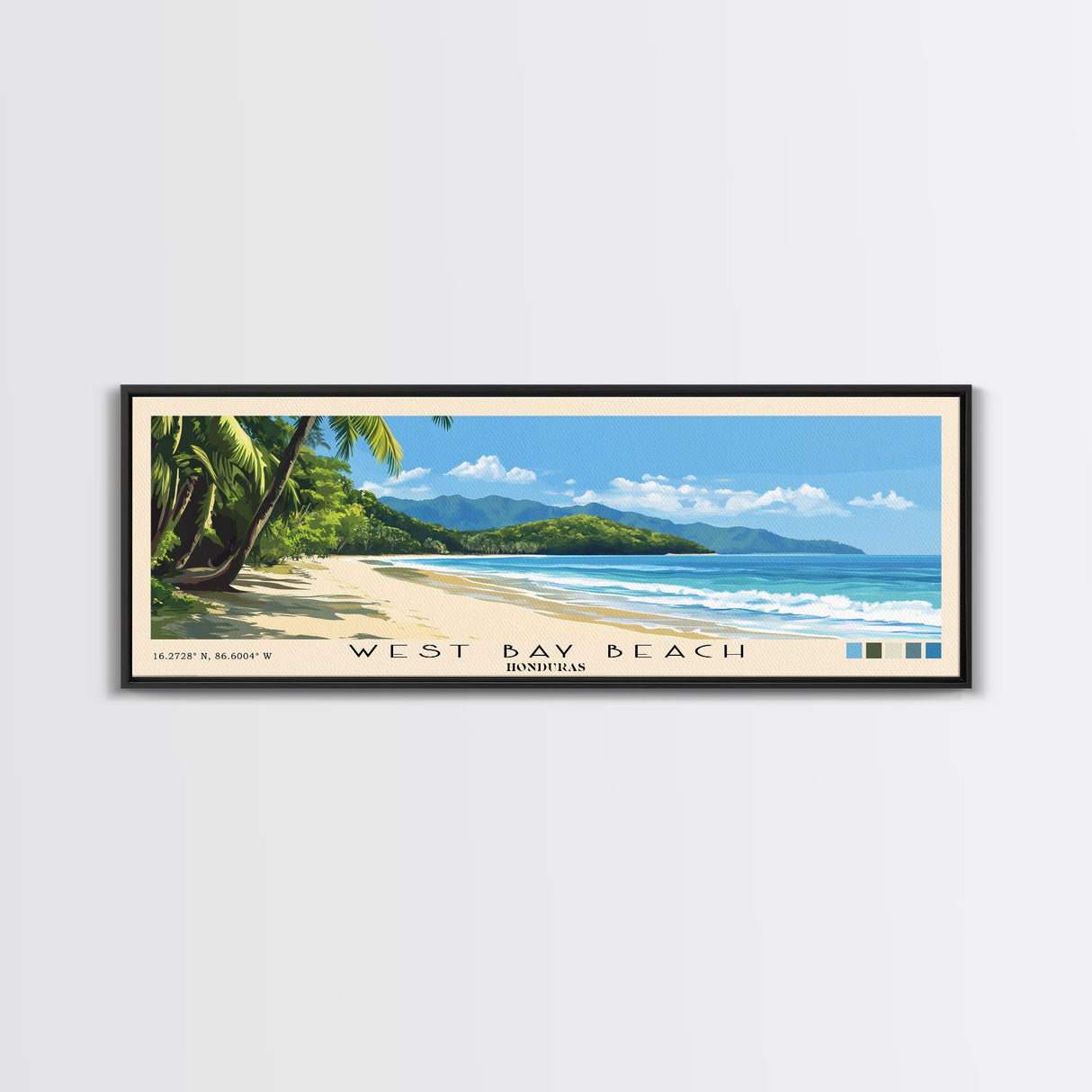 West Bay Beach, Honduras Panoramic Print, Vacation Gift, Honduras Wall Art, Beach Painting, Beach Decor, Beach Or Lakehouse Art