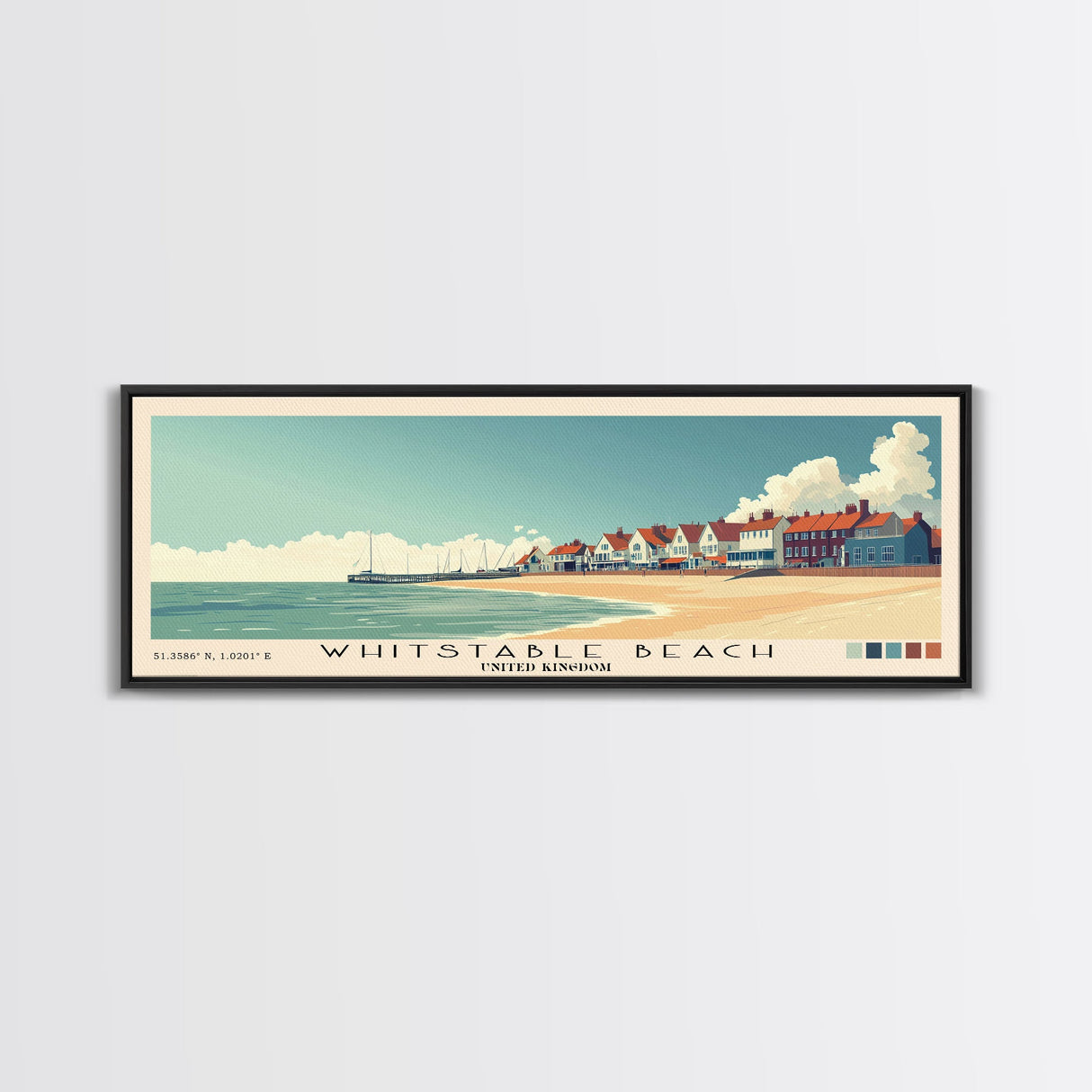 Whitstable beach, United Kingdom Panoramic Print, Vacation Gift, United Kingdom Wall Art, Beach Painting, Beach Decor, Large Wall Art, Wood Frame Art