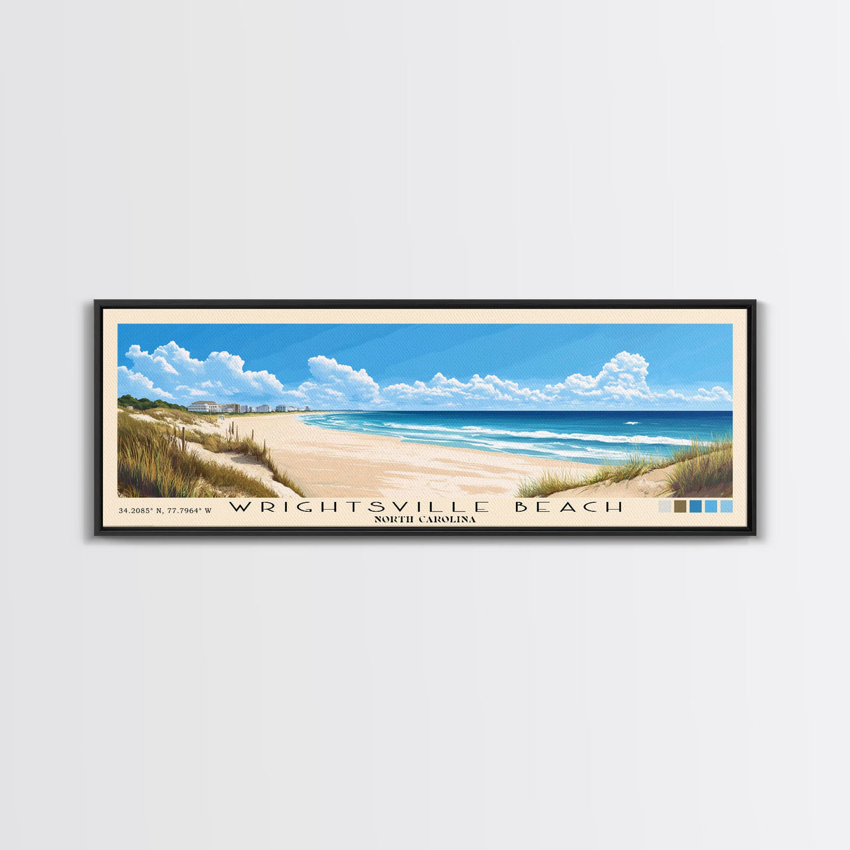 Wrightsville Beach, North Carolina Panoramic Beach Print, Vacation Gift, North Carolina Wall Art, Beach Painting, Beach Decor, Beach Painting