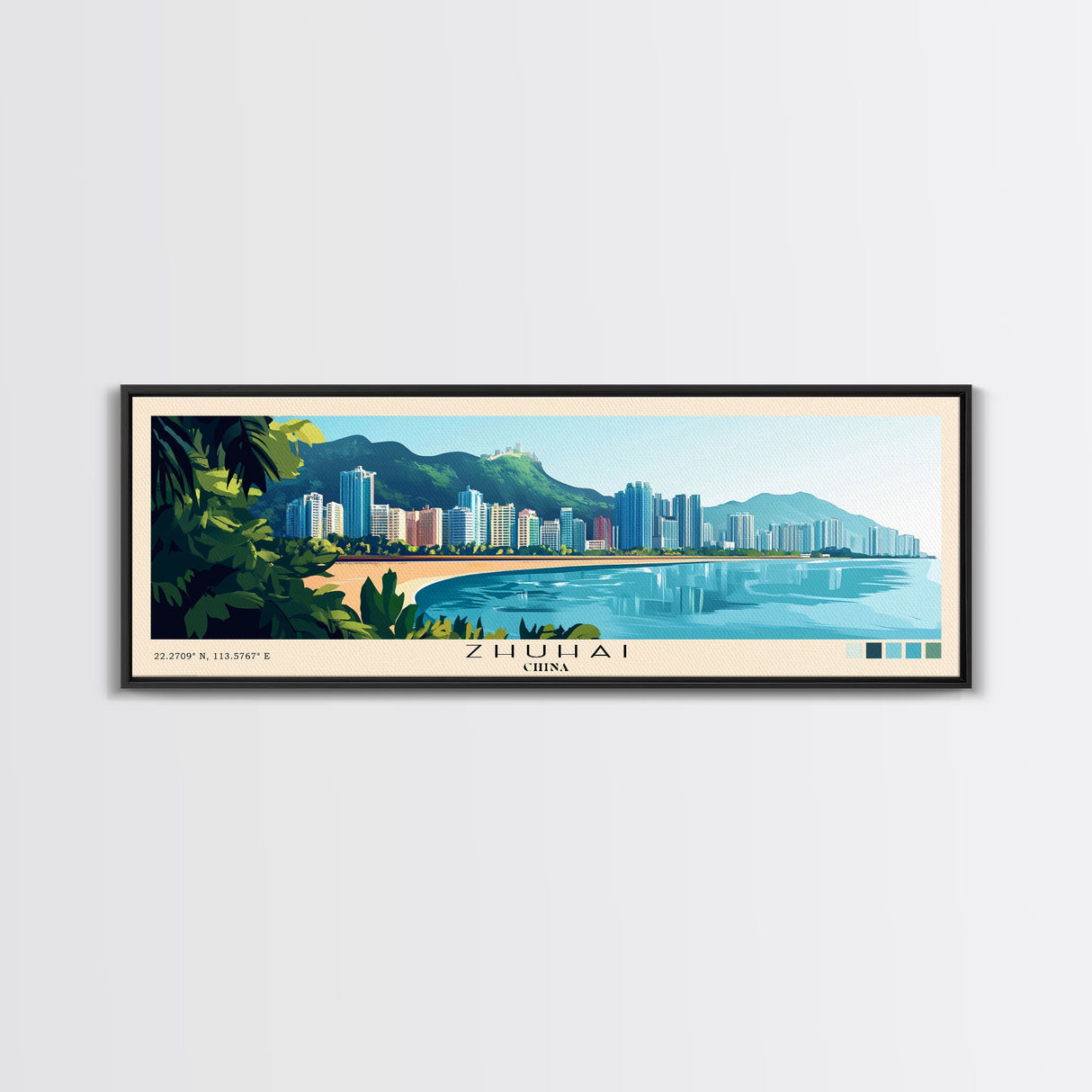 Zhuhai, China Panoramic Print, Vacation Gift, China Wall Art, Beach Painting, Beach Decor, Large Wall Art, Wood Frame Art