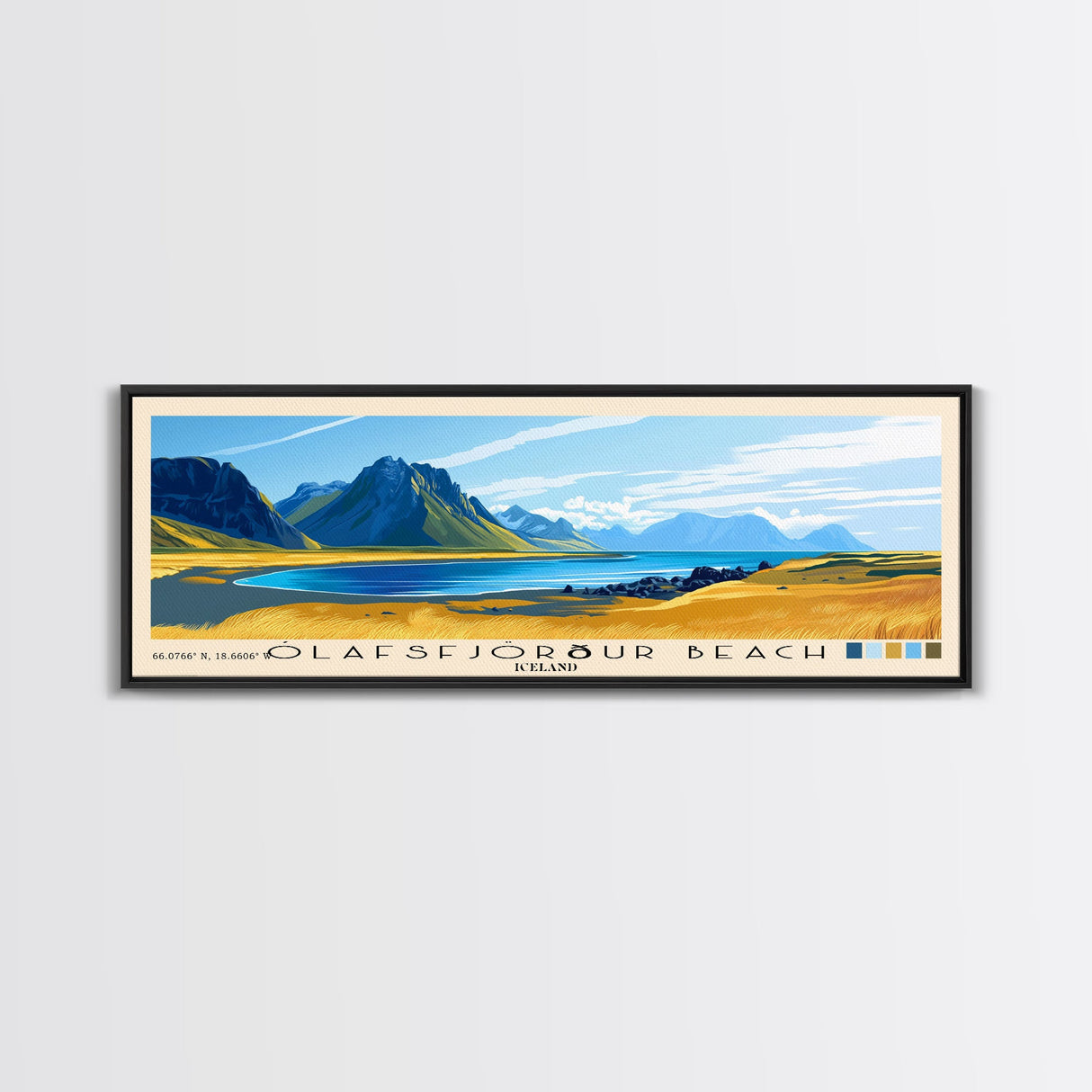 Ólafsfjörður Beach, Iceland Panoramic Print, Vacation Gift, Iceland Wall Art, Beach Painting, Beach Decor, Beach Or Lakehouse Art