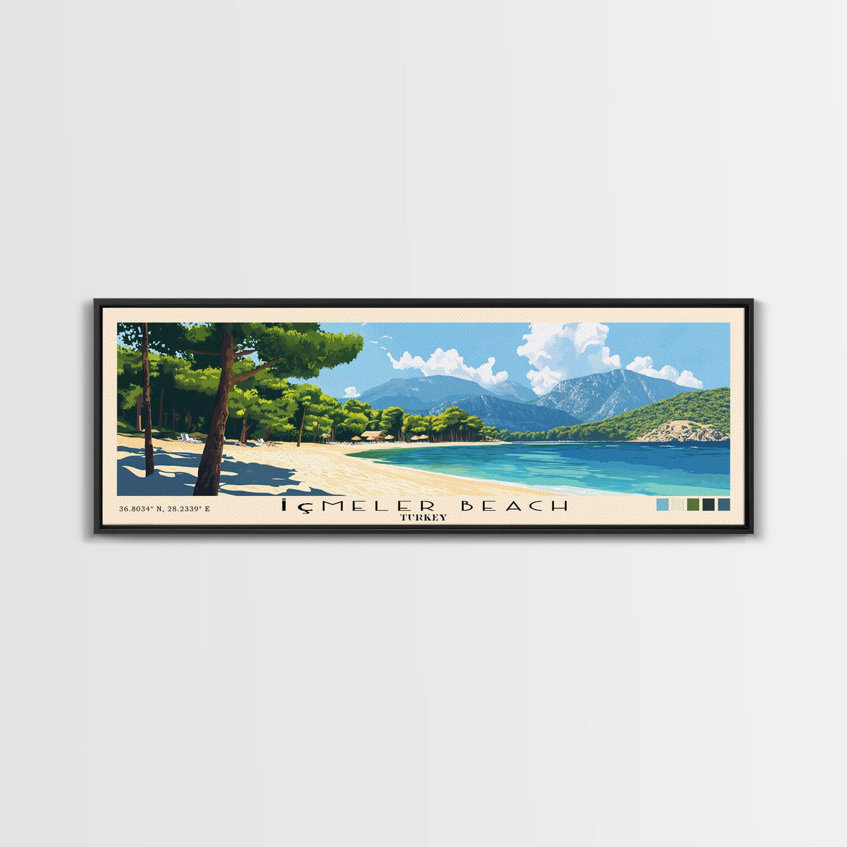 İçmeler Beach, Turkey Panoramic Print, Vacation Gift, Turkey Wall Art, Beach Painting, Beach Decor, Beach Or Lakehouse Art