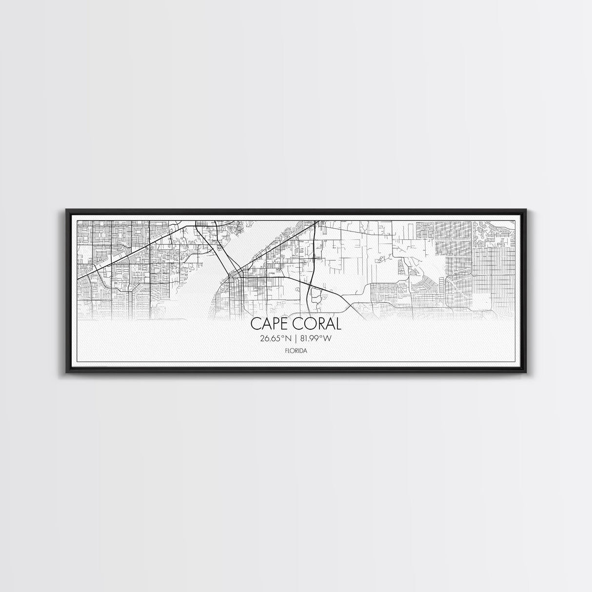 Panoramic Cape Coral City Map, Florida Art, Map Print, Minimalist Wall Art, Canvas Art, Housewarming Gift, Street Map Art, Closing Gift