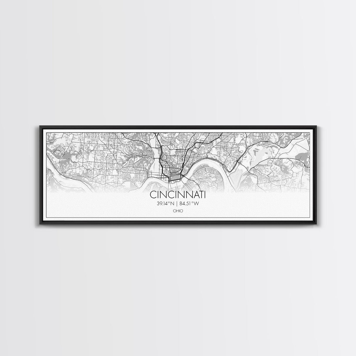 Panoramic Cincinnati City Map, Ohio Art, Map Print, Minimalist Wall Art, Canvas Art, Housewarming Gift, Street Map Art, Closing Gift