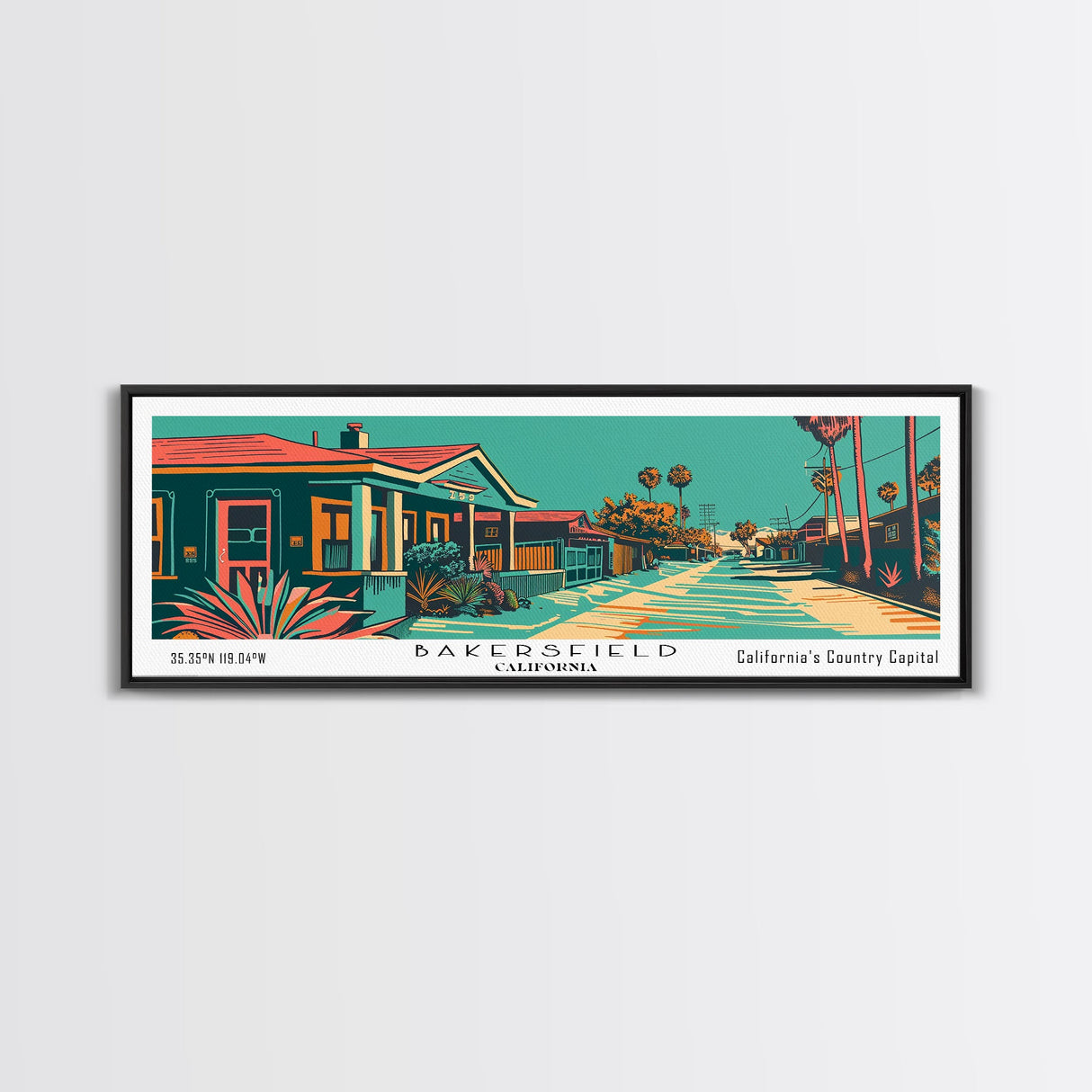 Bakersfield California Panoramic Travel Poster Canvas Print