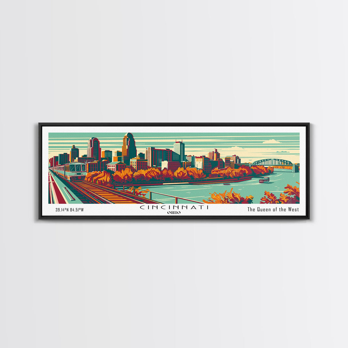 Cincinnati Ohio Panoramic Travel Poster Canvas Print