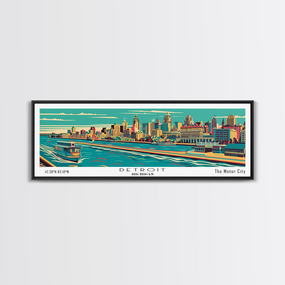 Detroit Michigan Panoramic Travel Poster Canvas Print