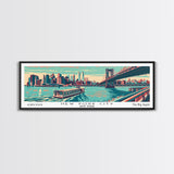 New York New York Panoramic Wall Art Framed Canvas Print, Travel Poster, Mid Century Modern Art, Pop Art Style, Wall Decor, Office Wall Art