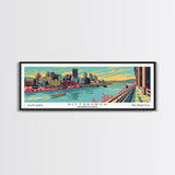 Pittsburgh Pennsylvania Panoramic Painting Framed Canvas Print, Travel Poster, Mid Century Modern Art, Pop Art Style, Wall Decor, Retro Style Art