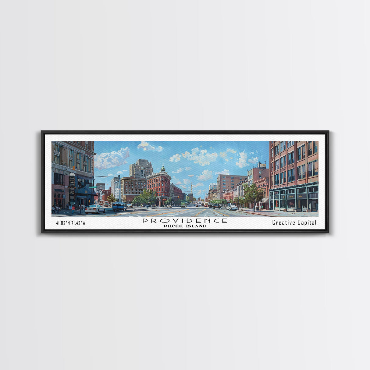 Providence Rhode Island Panoramic Print, Beautiful Framed Canvas Print, Travel Poster Art, Home Decoration, Office Wall Art