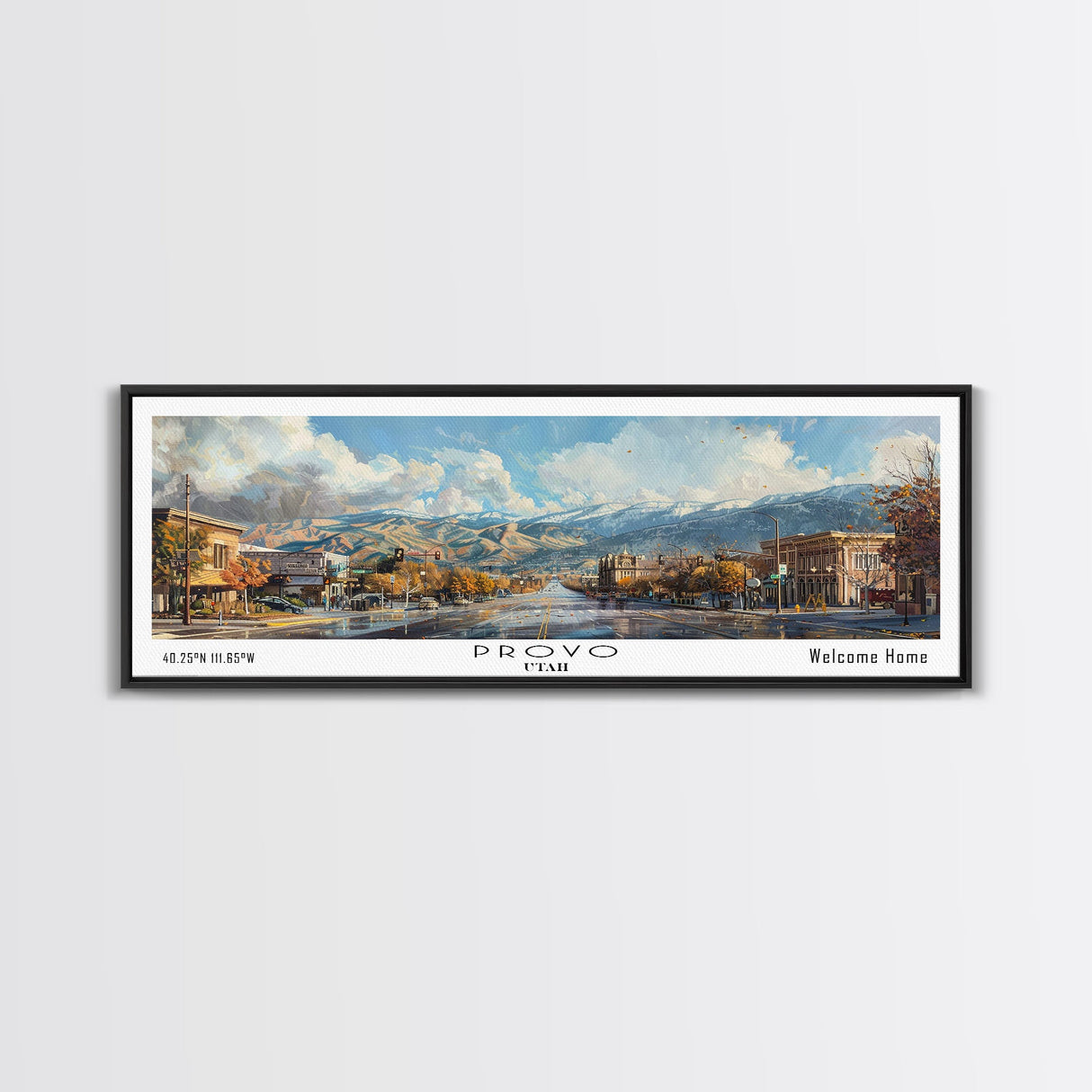 Provo Utah Panoramic Print, Modern Framed Canvas Print, City Travel Poster, Wall Art, Living Room Decoration, Unique Gift