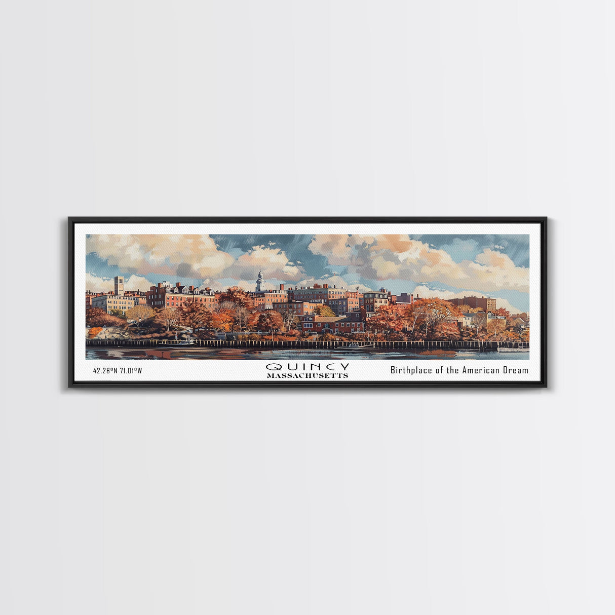 Quincy Massachusetts Panoramic Print, Creative Framed Canvas Print, City Travel Poster, Wall Art, Home Decor, Unique Gift