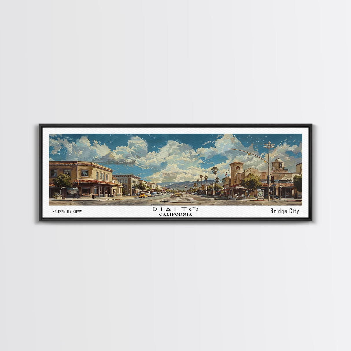 Rialto California Panoramic Print, Modern Framed Canvas Print, Travel Poster Art, Home Decoration, Wall Art, Office Decor